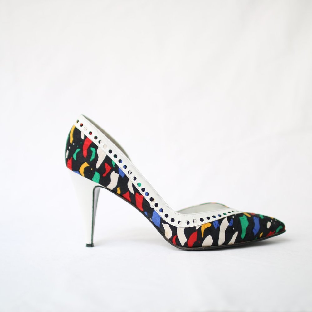 Vintage Heels Leather with Abstract Textile